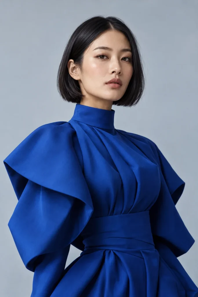 AI-generated virtual fashion model Mei in an editorial studio portrait