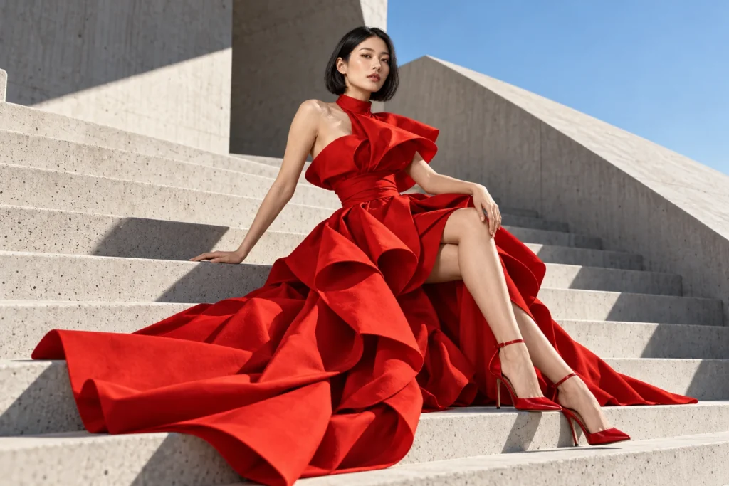 AI-generated adult virtual model Mei Fashion in an original ModelGems campaign concept