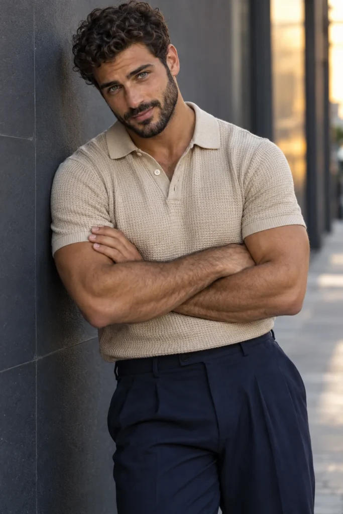 Matteo / Wavy crop / Sand knit / Navy / original fictional adult model